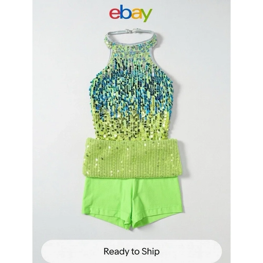 Revolution Dancewear Green Sequin Lyrical Costume Youth Child Smal